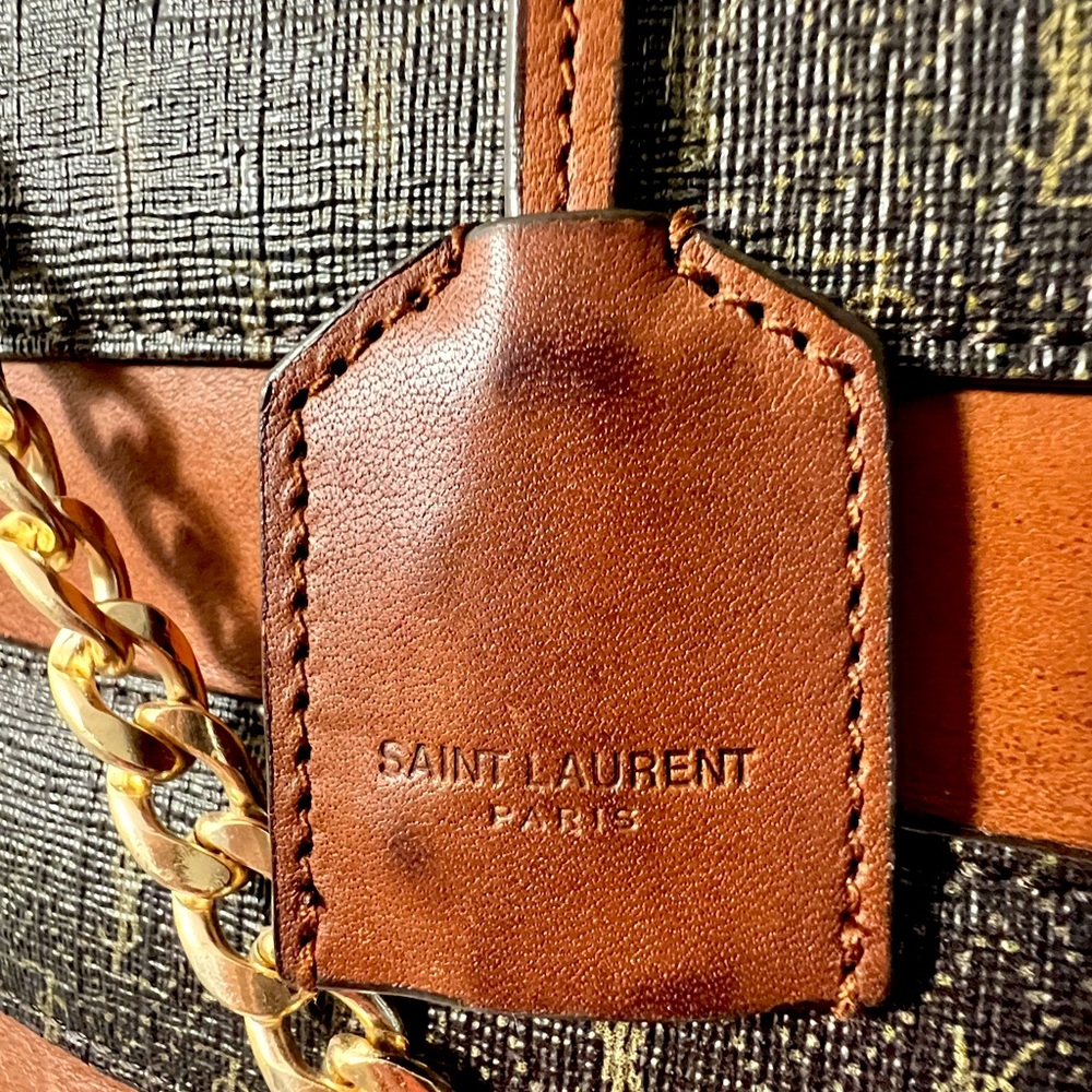 Authentic YSL Canvas and Leather Striped Tote Bag - Picture 3 of 16